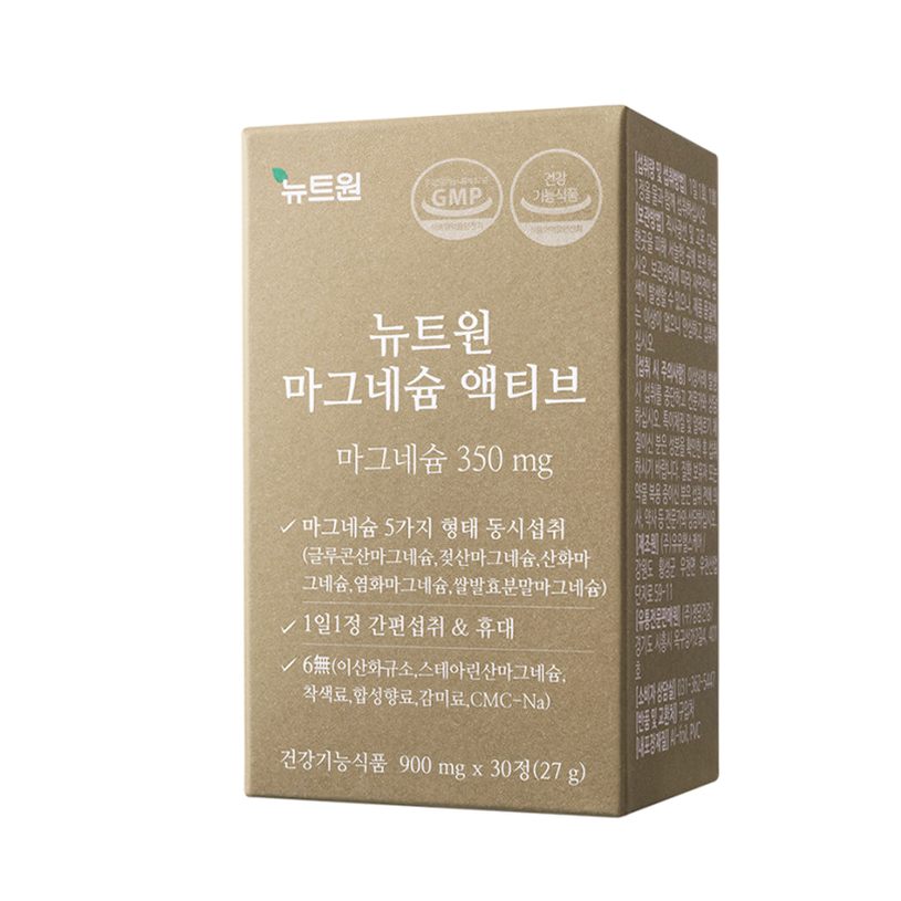 뉴트원 마그네슘 액티브 350mg 약사개발 성인 임산부 청소년 영양제 30정, 4개